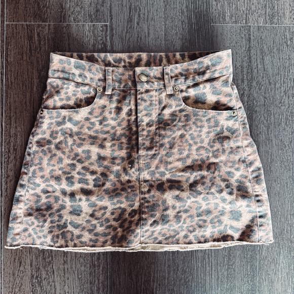 Olivaceous Leopard Print Denim Mini Skirt - Picture 1 of 3